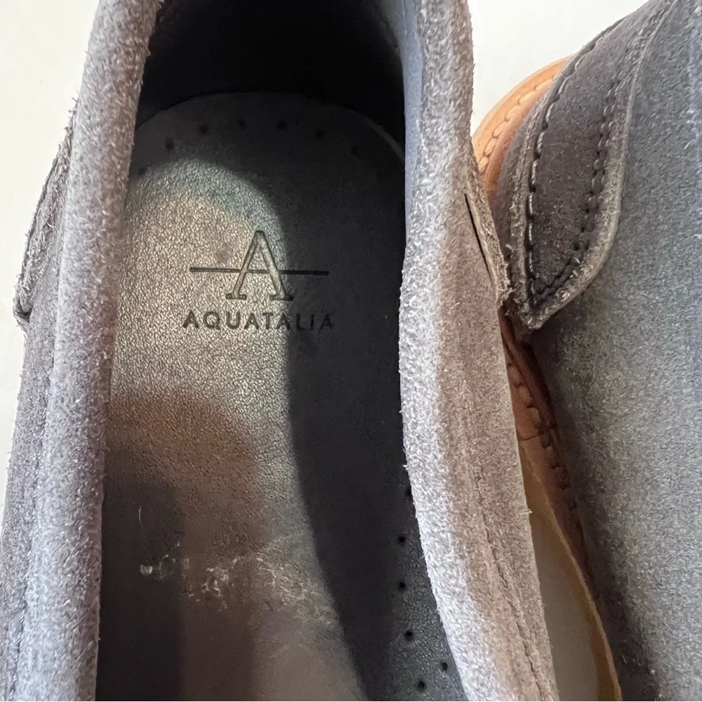 EUC Mens AQUATALIA Ulrich Weatherproof Suede Penny Loafer Fog Size 7.5